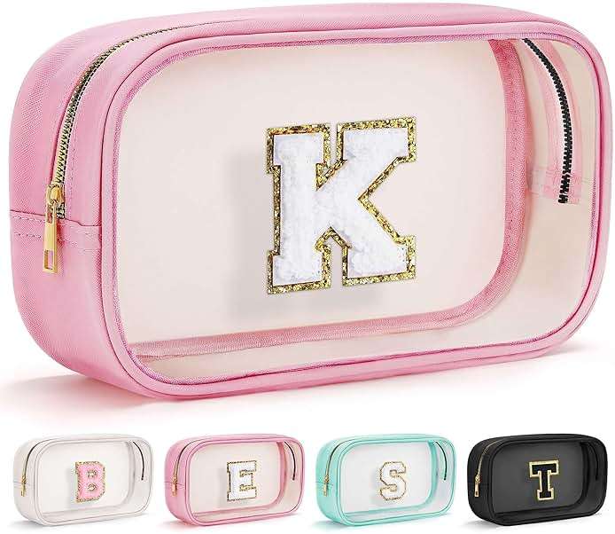 YOOLIFE Birthday Gifts Clear Makeup Bag Cosmetic Bag Pink Preppy Stuff Travel Accessories Makeup Pouch Birthday Gift for 4 5 6 7 8 9 10 11 12 Year Old Girls Graduation Teacher Gift K - Image 1