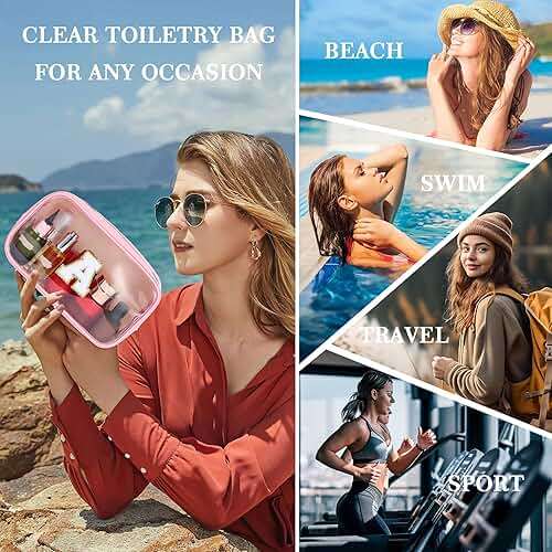 YOOLIFE Birthday Gifts Clear Makeup Bag Cosmetic Bag Pink Preppy Stuff Travel Accessories Makeup Pouch Birthday Gift for 4 5 6 7 8 9 10 11 12 Year Old Girls Graduation Teacher Gift K - Image 4