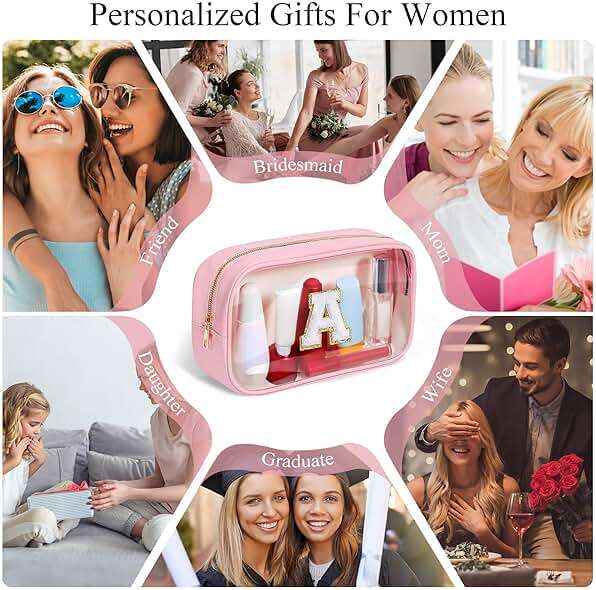YOOLIFE Birthday Gifts Clear Makeup Bag Cosmetic Bag Pink Preppy Stuff Travel Accessories Makeup Pouch Birthday Gift for 4 5 6 7 8 9 10 11 12 Year Old Girls Graduation Teacher Gift K - Image 7