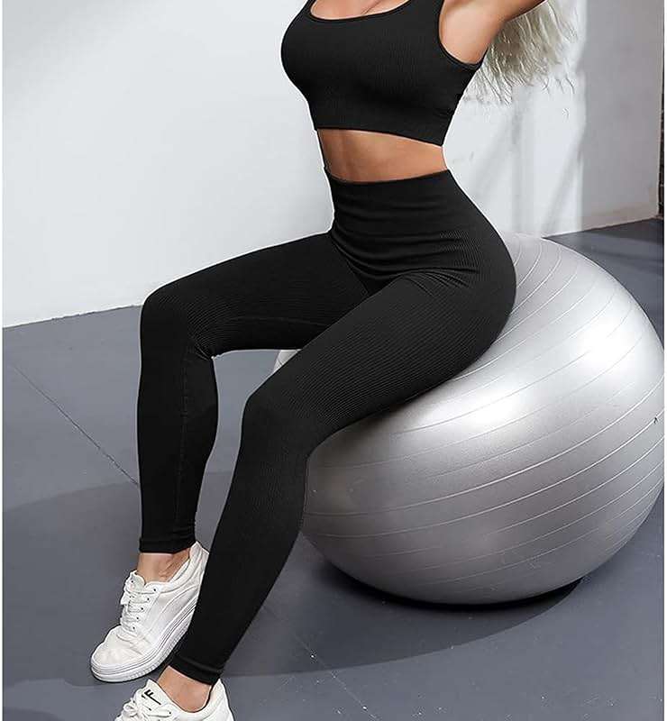 OIERD 4 Piece Workout Sets For Women Ribbed Leggings Clothes Yoga Sets Active Wear Matching Work Out Sets Gym Pilates Outfits - Image 5