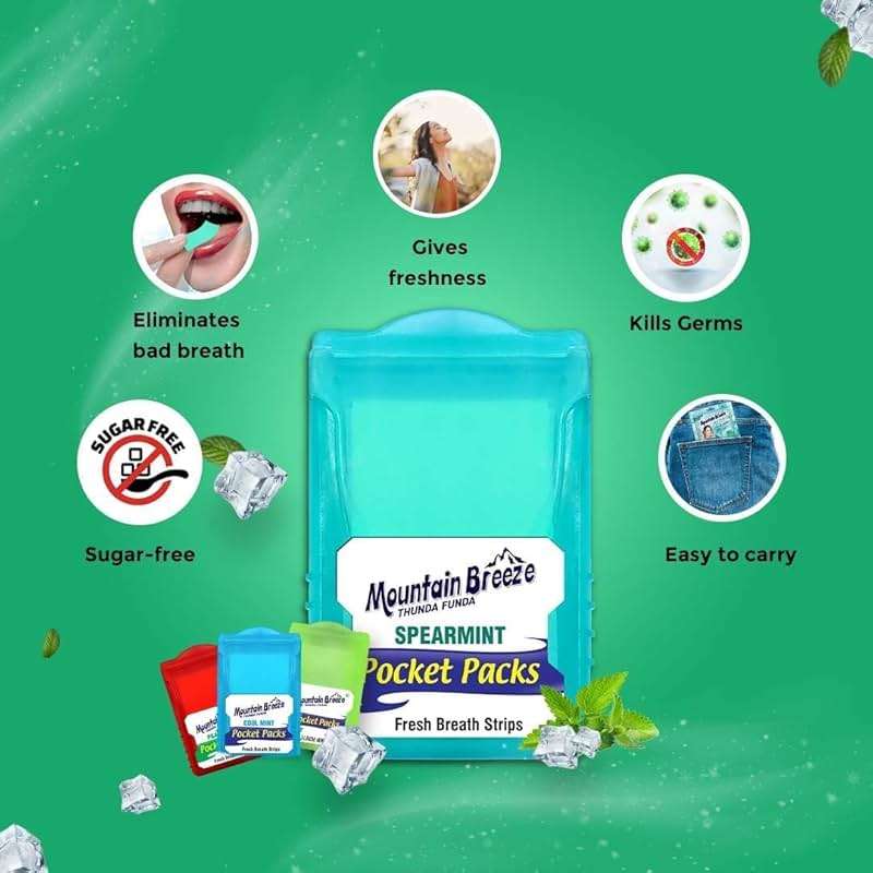 Mountain Breeze Oral Hygiene Mouth Freshener Sugar Free Spear Mint Flavoured Breath Strips (24 Strips Each Cassatte)-Pack of 1(3 Cassette) NEW - Image 7