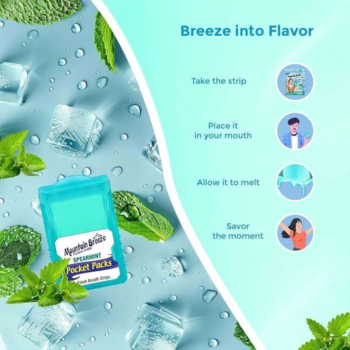 Mountain Breeze Oral Hygiene Mouth Freshener Sugar Free Spear Mint Flavoured Breath Strips (24 Strips Each Cassatte)-Pack of 1(3 Cassette) NEW - Image 8