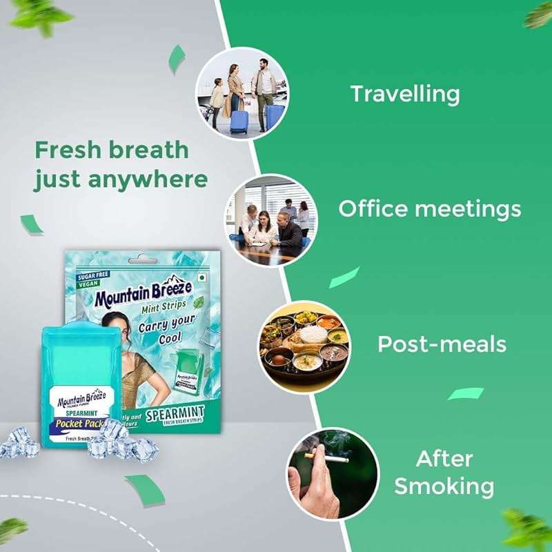 Mountain Breeze Oral Hygiene Mouth Freshener Sugar Free Spear Mint Flavoured Breath Strips (24 Strips Each Cassatte)-Pack of 1(3 Cassette) NEW - Image 9