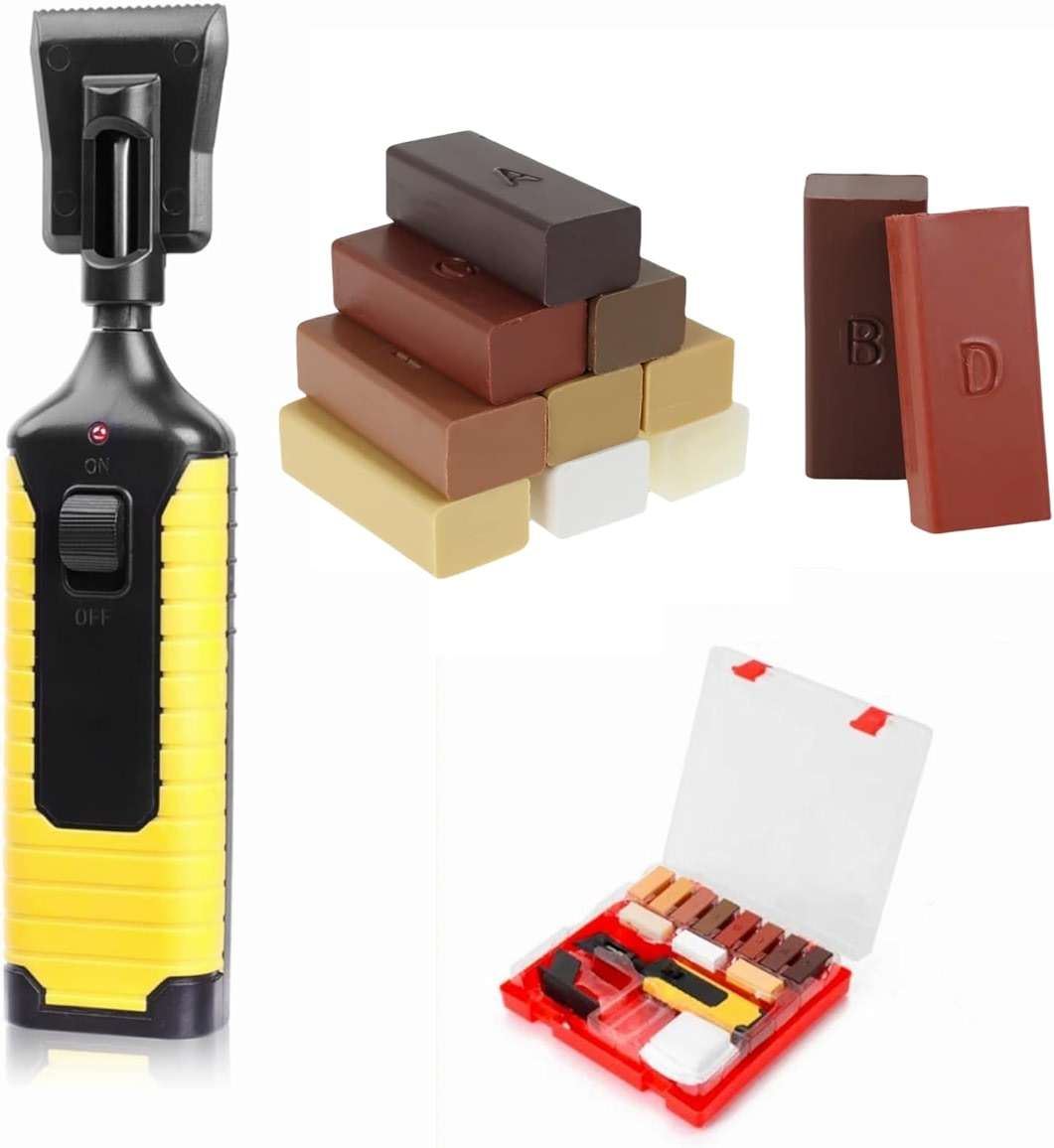 【New Upgrade】Farady Wood Laminate Vinyl Floor Furniture Repair Kit with 11 Colors Repair Wax Blocks, Wood Floor Scratch Repair for Wooden Floor, PVC, Vinyl, Door, Cabinet, Table, Stairs - Image 1