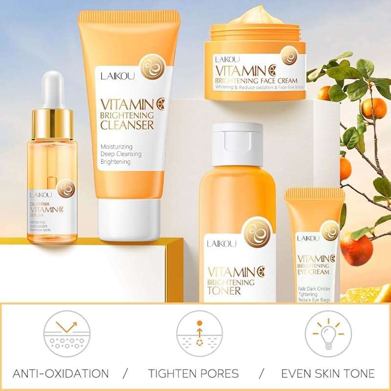 Vitamin C Skincare Set, Moisturizing Face Skin Care Kit with Facial Cleanser, Face Serum, Face Cream, Eye Cream, Toner For Hydrating Skin, Anti-Aging Skin - Image 2