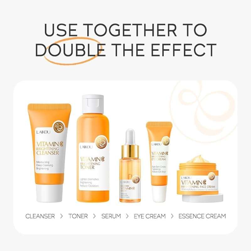 Vitamin C Skincare Set, Moisturizing Face Skin Care Kit with Facial Cleanser, Face Serum, Face Cream, Eye Cream, Toner For Hydrating Skin, Anti-Aging Skin - Image 6