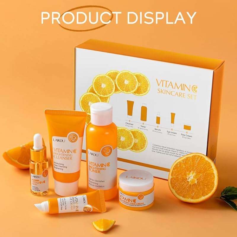 Vitamin C Skincare Set, Moisturizing Face Skin Care Kit with Facial Cleanser, Face Serum, Face Cream, Eye Cream, Toner For Hydrating Skin, Anti-Aging Skin - Image 8