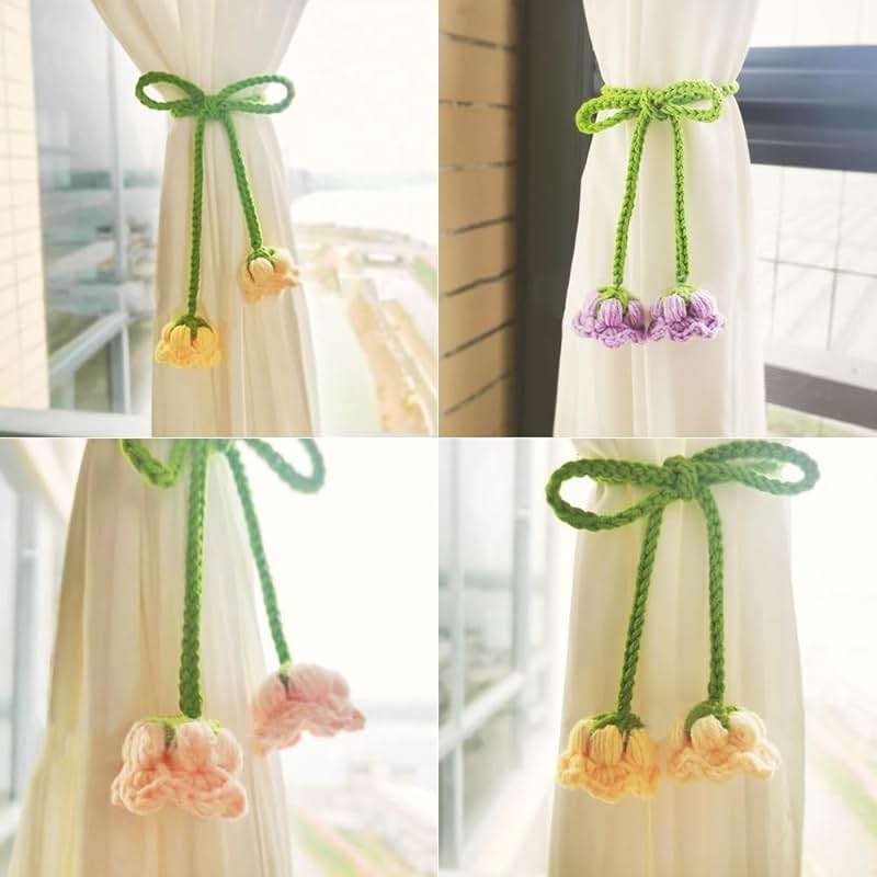 WAYUTO Crochet Curtain Tiebacks Yellow Flower 2 Pack Vintage Floral Tie Backs for Curtains Drapes Window Fancy Cute Creative Curtain Buckle Strap for Home Office Bedroom Decorative - Image 4