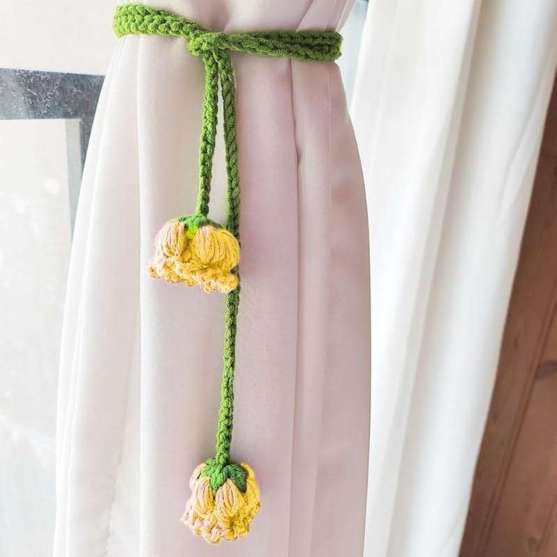 WAYUTO Crochet Curtain Tiebacks Yellow Flower 2 Pack Vintage Floral Tie Backs for Curtains Drapes Window Fancy Cute Creative Curtain Buckle Strap for Home Office Bedroom Decorative - Image 5