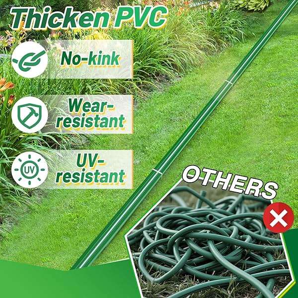 50ft Sprinkler Soaker Hose - Kink-free, Save Water, Flexible - Heavy Duty Three Tube Flat Watering Hose for Garden Yard Lawn Irrigation, With 15 Stakes - Image 4