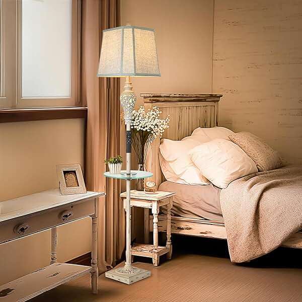 LuxSight Collection Rustic Floor Lamp, Living Room Lamps with Glass Tray, stepless diming Floor Lamp with Remote Control and USB A&C Charging Ports for Living Room Bedroom Office Smart Bulbs Included - Image 5