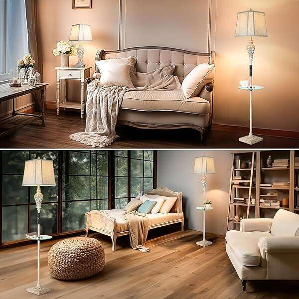LuxSight Collection Rustic Floor Lamp, Living Room Lamps with Glass Tray, stepless diming Floor Lamp with Remote Control and USB A&C Charging Ports for Living Room Bedroom Office Smart Bulbs Included - Image 7
