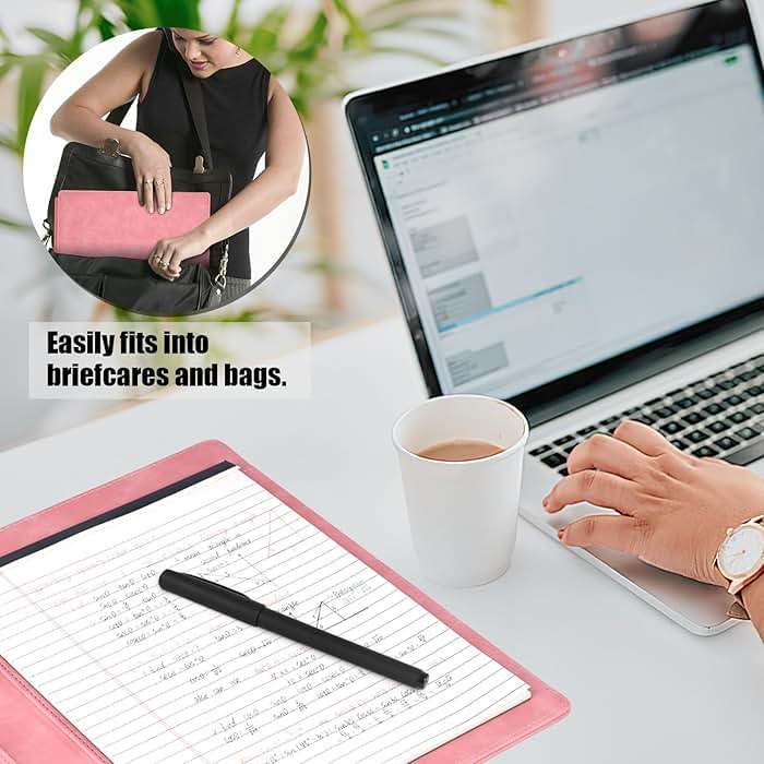 Koogel Padfolio Portfolio Folder, Leather Clipboard Portfolio Binder 13x10 inch Legal Writing Pad for Document Organizer Business Notepad Clip Boards for Women Office School Conference Meeting, Pink - Image 5