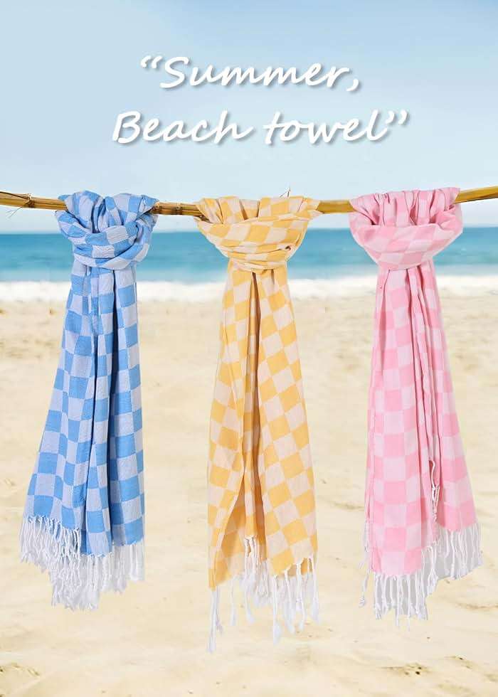 Checkered Plaid Turkish Beach Towel Vacation Essentials Blanket Sand Free Quick Dry Oversized Thin Cloud Clearance Alaska Cruise Summer Accessories Beach Gift Must Haves Gear Stuff Travel Gadgets - Image 6