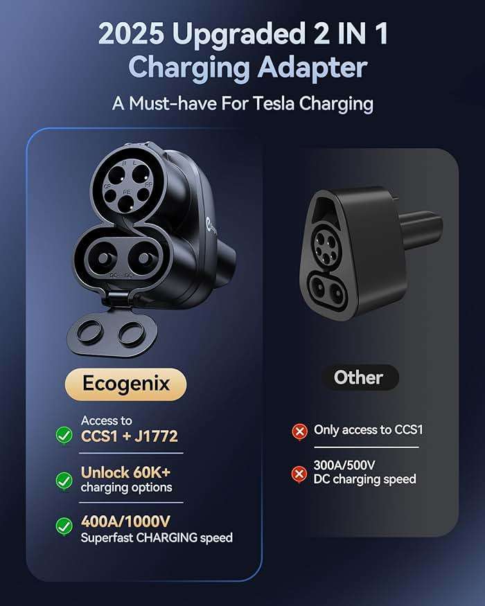 Ecogenix Upgraded 2In1 CCS & J1772 to Tesla Adapter, 250KW Fast CCS1 to Tesla Charging Adapter, Fit for 2021-2026 Tesla Model Y, 3, S, X, Compatible with CCS1& J1772 Level 1 2 3 Charging Stations - Image 5
