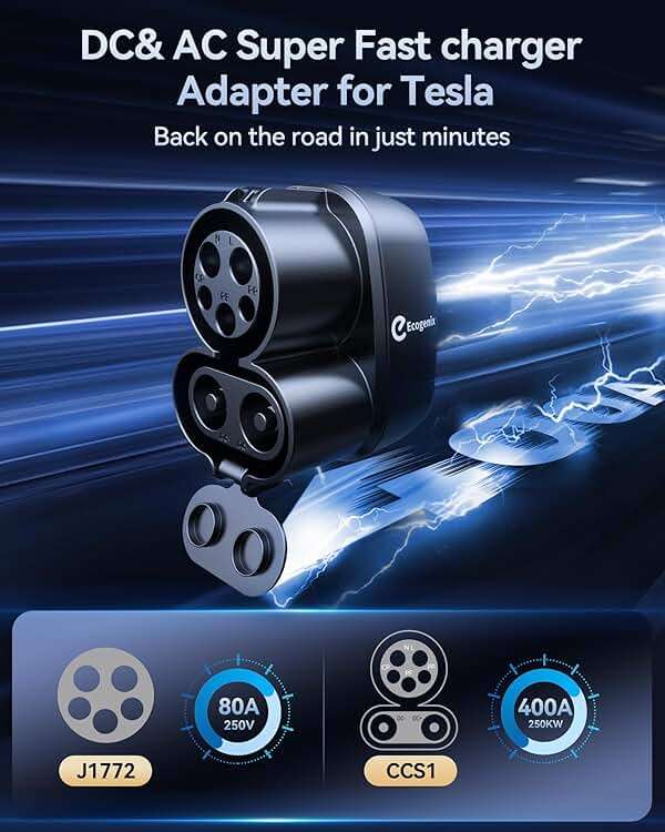 Ecogenix Upgraded 2In1 CCS & J1772 to Tesla Adapter, 250KW Fast CCS1 to Tesla Charging Adapter, Fit for 2021-2026 Tesla Model Y, 3, S, X, Compatible with CCS1& J1772 Level 1 2 3 Charging Stations - Image 6