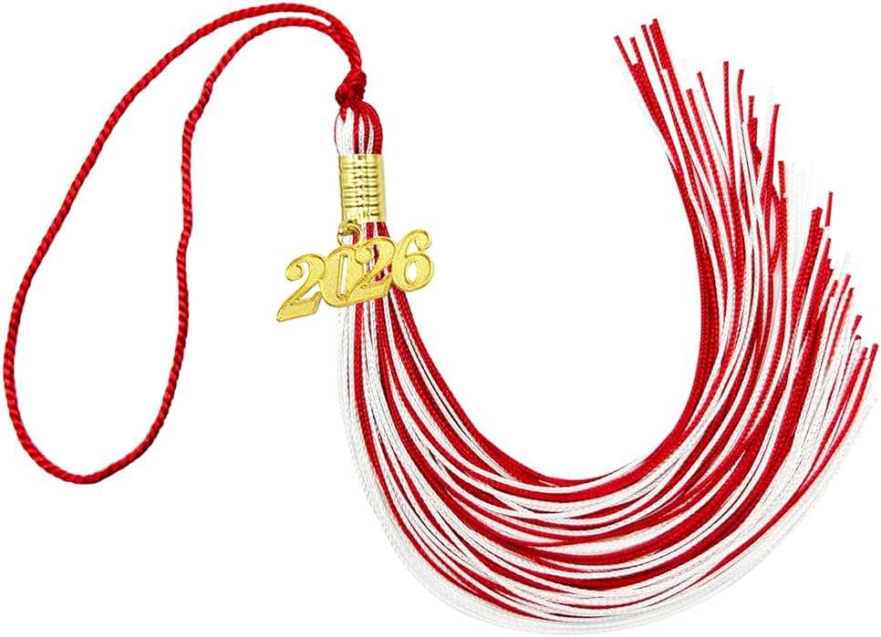 2026 Graduation Tassel, Red and White Tassel for Graduation Cap with 2026 Year Gold Charm for Graduation Ceremony Tassel Accessories - Image 1