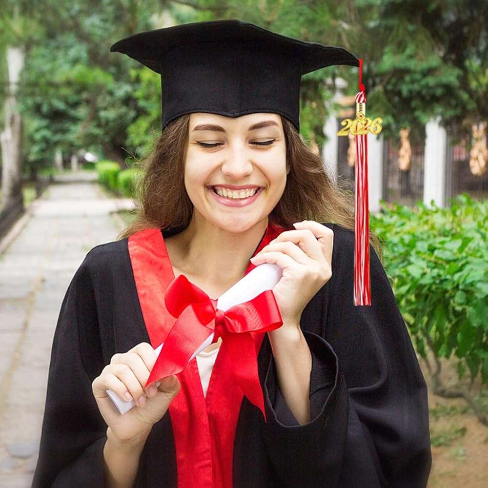 2026 Graduation Tassel, Red and White Tassel for Graduation Cap with 2026 Year Gold Charm for Graduation Ceremony Tassel Accessories - Image 2