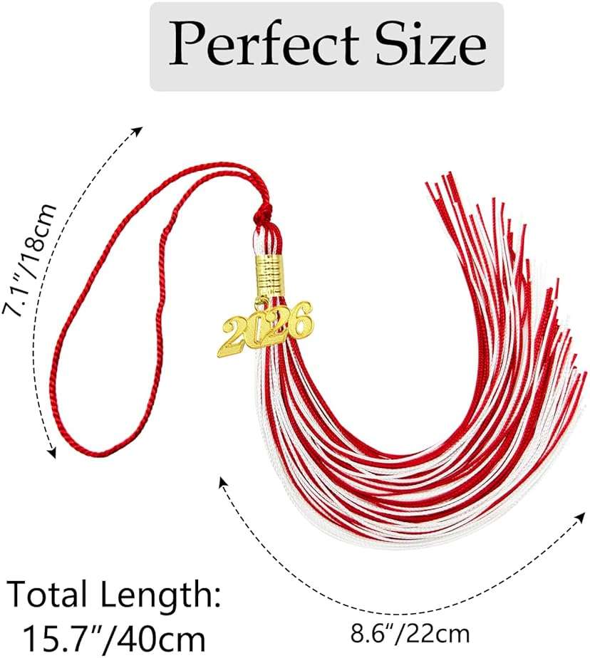 2026 Graduation Tassel, Red and White Tassel for Graduation Cap with 2026 Year Gold Charm for Graduation Ceremony Tassel Accessories - Image 3