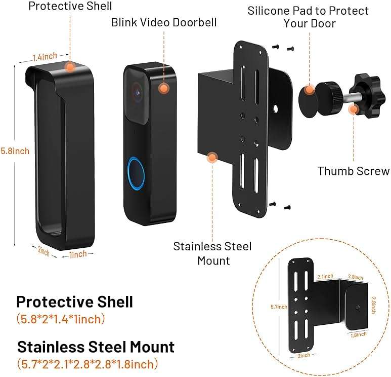 Blink Doorbell Mount, Anti-Theft Doorbell Camera Mount for Blink Video Doorbell 1st Gen & 2nd Gen, No Block Sensor & Night Vision, Doorbell Camera Mount Bracket with Rain Cover - Image 2