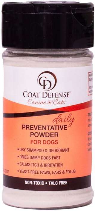 COAT DEFENSE Daily Preventative Powder | Made in USA | 3.5oz Waterless Dog Shampoo & Pet Deodorizer for Smelly Dogs | Provides Anti Itch Relief | Dog Dry Shampoo for Dry Itchy Skin - Image 1