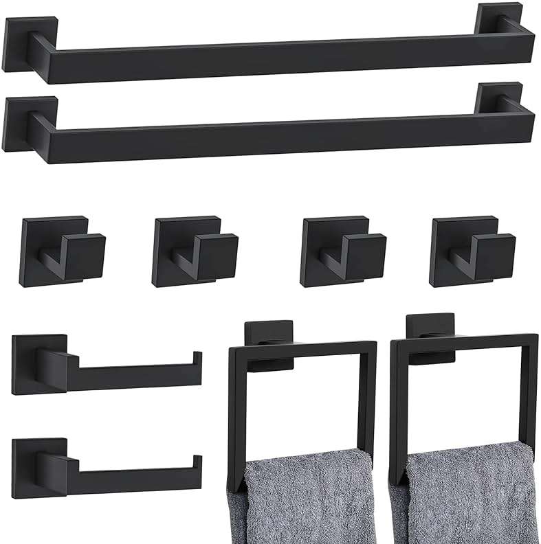 10-Piece Matte Black Bathroom Hardware Set,Towel Bar Set for Bathroom Include 23.6 inch Towel Bar,Towel Ring,Toilet Paper Holder Towel Hooks,Stainless Steel Wall Mounted - Image 1