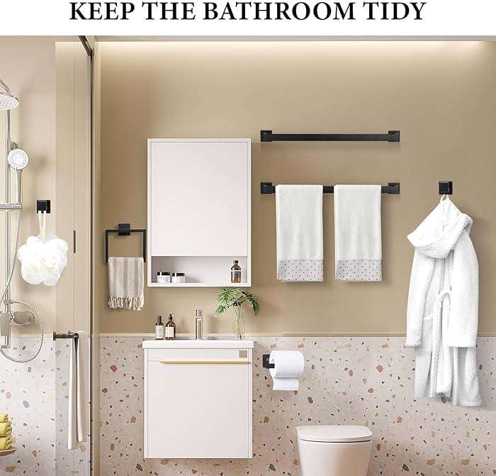 10-Piece Matte Black Bathroom Hardware Set,Towel Bar Set for Bathroom Include 23.6 inch Towel Bar,Towel Ring,Toilet Paper Holder Towel Hooks,Stainless Steel Wall Mounted - Image 2
