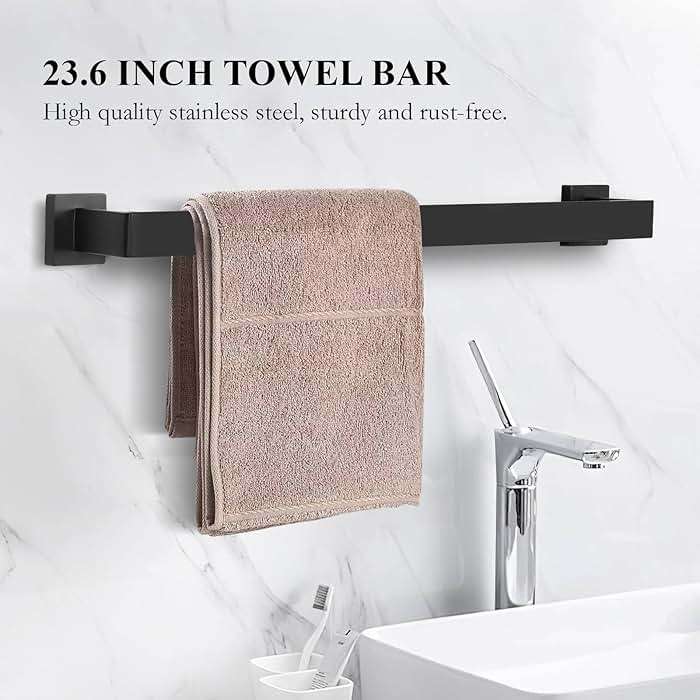 10-Piece Matte Black Bathroom Hardware Set,Towel Bar Set for Bathroom Include 23.6 inch Towel Bar,Towel Ring,Toilet Paper Holder Towel Hooks,Stainless Steel Wall Mounted - Image 4