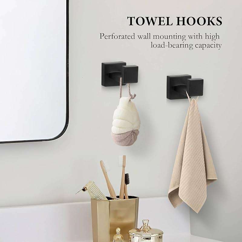 10-Piece Matte Black Bathroom Hardware Set,Towel Bar Set for Bathroom Include 23.6 inch Towel Bar,Towel Ring,Toilet Paper Holder Towel Hooks,Stainless Steel Wall Mounted - Image 7