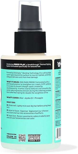 The Doux O.P.P. ONE‑PASS PRESS Heat Protection Spray for Hair – Thermal Protector with Jojoba Oil, Aloe & Pineapple – Anti‑Frizz Straightening Spray for Curly Hair & Silk Press Styles, 4 oz - Image 2