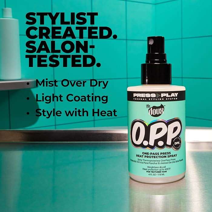 The Doux O.P.P. ONE‑PASS PRESS Heat Protection Spray for Hair – Thermal Protector with Jojoba Oil, Aloe & Pineapple – Anti‑Frizz Straightening Spray for Curly Hair & Silk Press Styles, 4 oz - Image 4