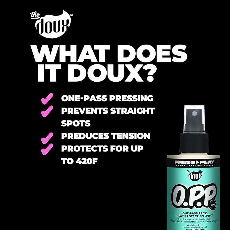 The Doux O.P.P. ONE‑PASS PRESS Heat Protection Spray for Hair – Thermal Protector with Jojoba Oil, Aloe & Pineapple – Anti‑Frizz Straightening Spray for Curly Hair & Silk Press Styles, 4 oz - Image 6