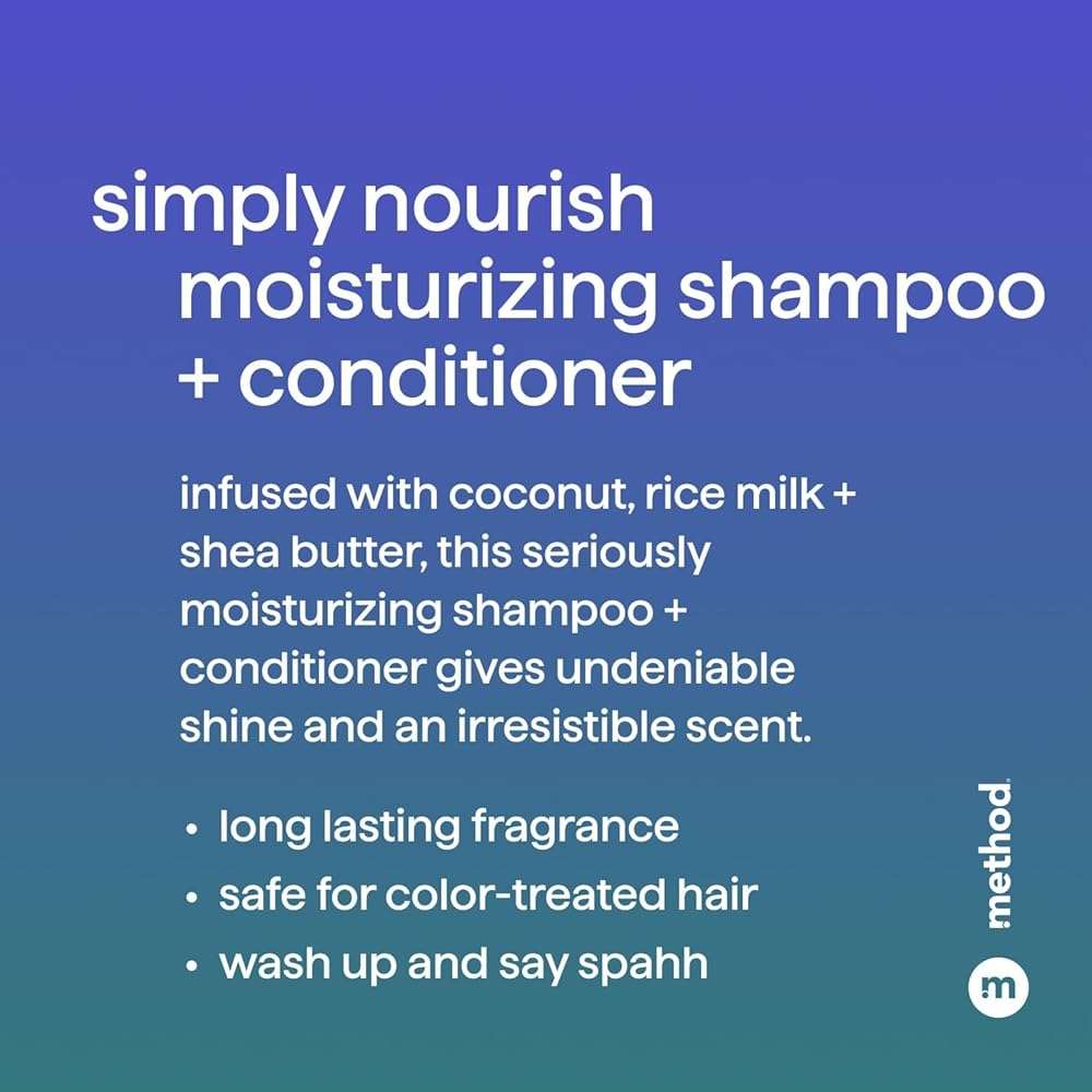 Method Daily Simply Nourish Moisturizing Hair Care Shampoo (14 oz) + Conditioner (13.5 oz) with Shea Butter, Coconut, and Rice Milk, Paraben and Sulfate Free - Image 3