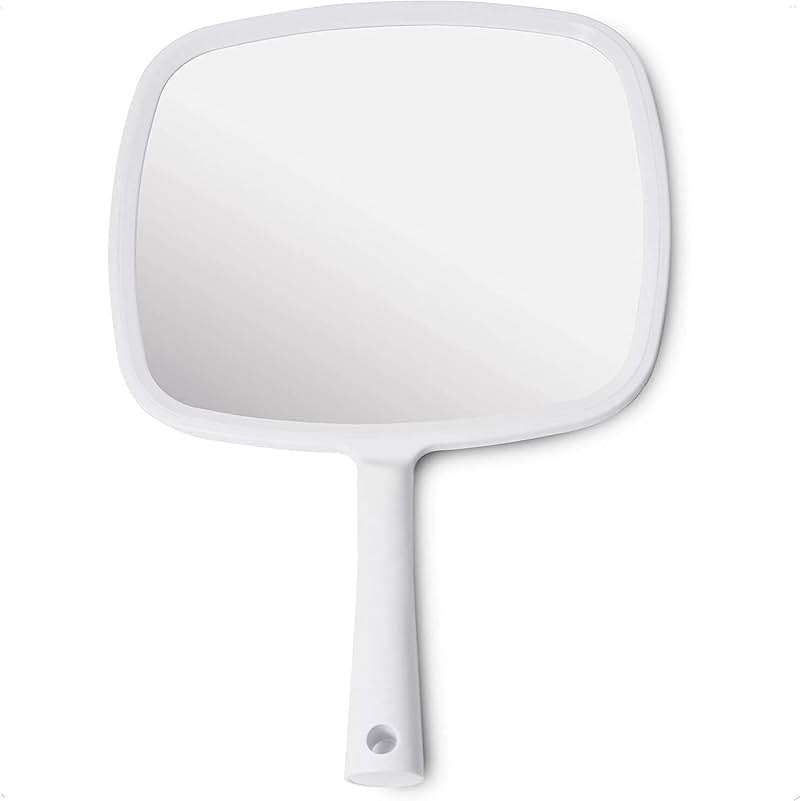 MIRRORVANA Hand Mirror with Ergonomic Handle - Hand Held Mirror for Make-up, Home Haircuts, Dental and Barber Use, 8” x 11” (White) - Image 1