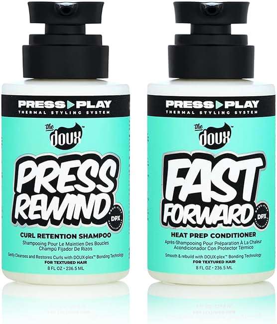 The Doux PRESS REWIND and FAST FORWARD Bundle - Shampoo and Conditioner Set for Curly Hair - With Aloe Stem Cell, Cactus, and Pataua Oil - Image 1
