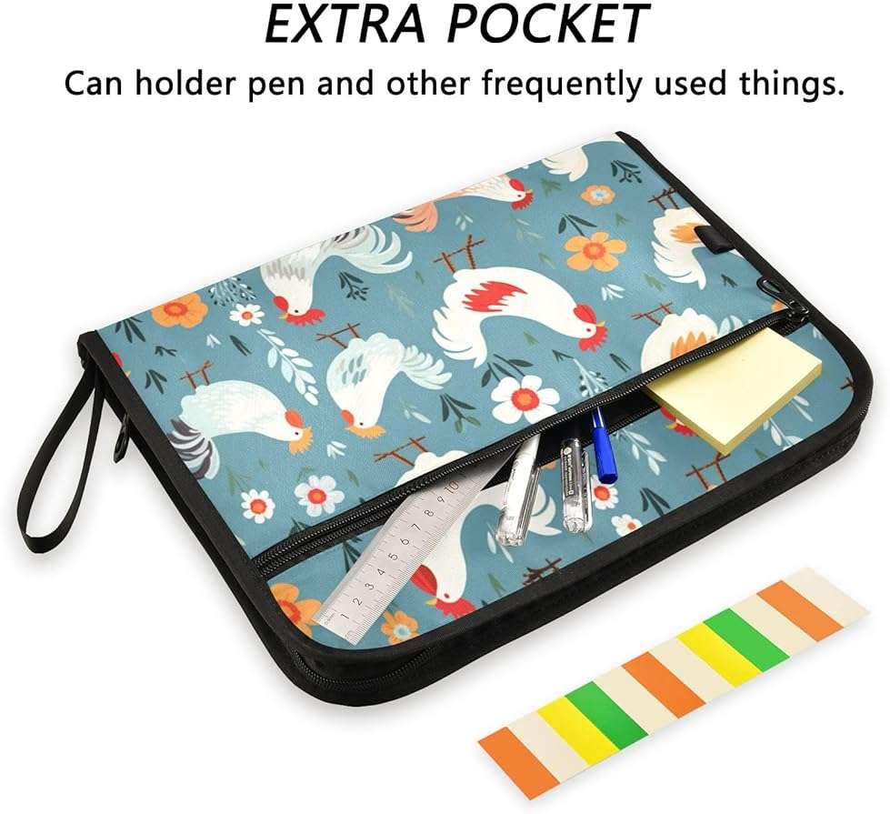 Cute Chicken Expanding File Folder, 13 Pockets Accordion File Organizer with Sticky Labels Zipper Portable A4 Document Organizer for Office School Supplies Travel - Image 2
