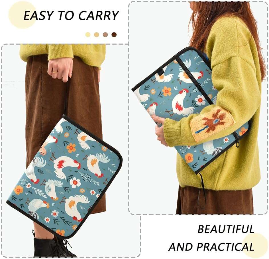 Cute Chicken Expanding File Folder, 13 Pockets Accordion File Organizer with Sticky Labels Zipper Portable A4 Document Organizer for Office School Supplies Travel - Image 4