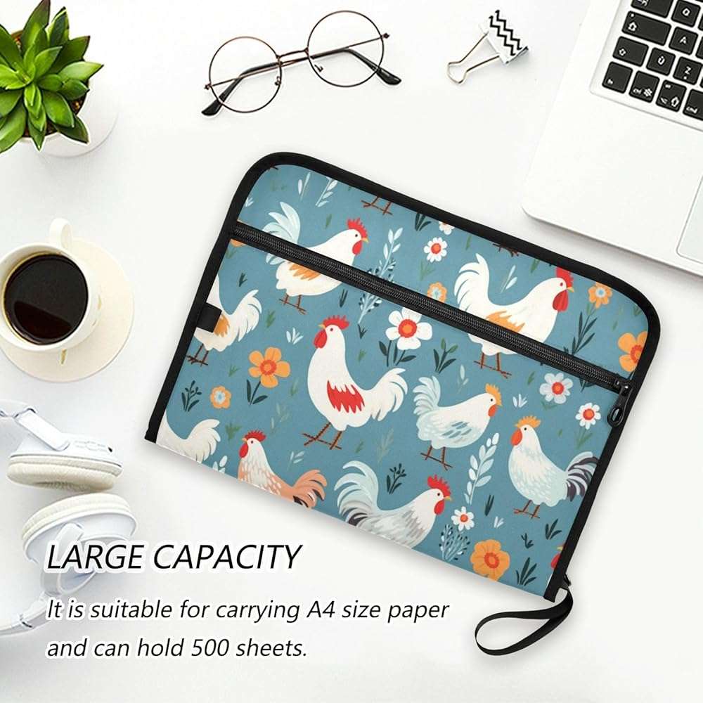 Cute Chicken Expanding File Folder, 13 Pockets Accordion File Organizer with Sticky Labels Zipper Portable A4 Document Organizer for Office School Supplies Travel - Image 6