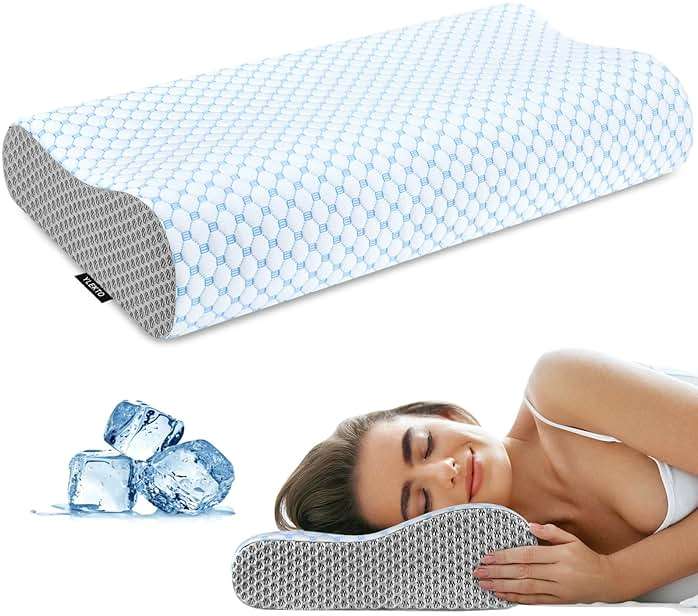 Cervical Neck Pillow for Pain Relief, Contour Memory Foam Pillows for Sleeping, Ergonomic Pillow Orthopedic Cooling Pillow Bed Pillow Neck Support for Side Back Stomach Sleepers(Blue & Grey) - Image 1