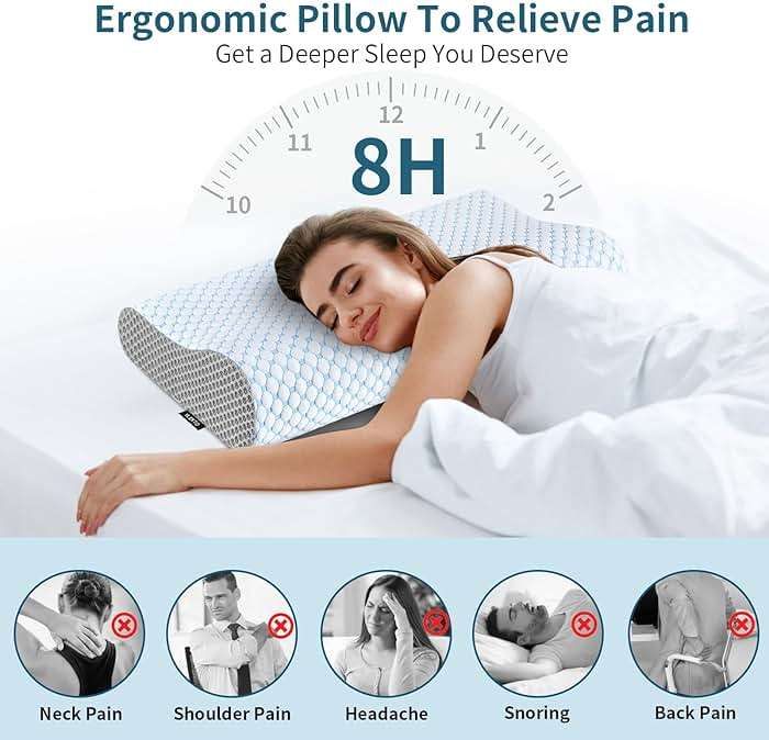Cervical Neck Pillow for Pain Relief, Contour Memory Foam Pillows for Sleeping, Ergonomic Pillow Orthopedic Cooling Pillow Bed Pillow Neck Support for Side Back Stomach Sleepers(Blue & Grey) - Image 3