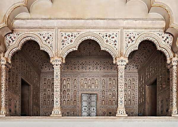 CORFOTO 7x5ft Fabric Agra Red Fort Backdrop Asia India Islamic Carved Architecture Arche Doors Background Asian Indian Theme Travel Party Decorations Photo Booth Studios Prop Wallpaper - Image 1