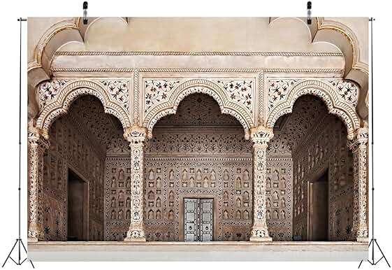 CORFOTO 7x5ft Fabric Agra Red Fort Backdrop Asia India Islamic Carved Architecture Arche Doors Background Asian Indian Theme Travel Party Decorations Photo Booth Studios Prop Wallpaper - Image 2
