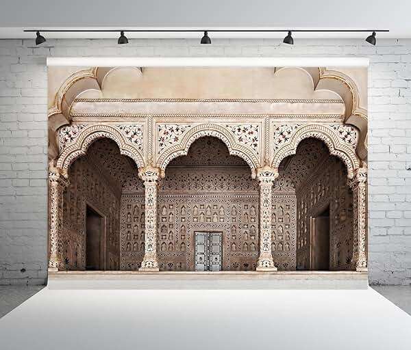 CORFOTO 7x5ft Fabric Agra Red Fort Backdrop Asia India Islamic Carved Architecture Arche Doors Background Asian Indian Theme Travel Party Decorations Photo Booth Studios Prop Wallpaper - Image 4