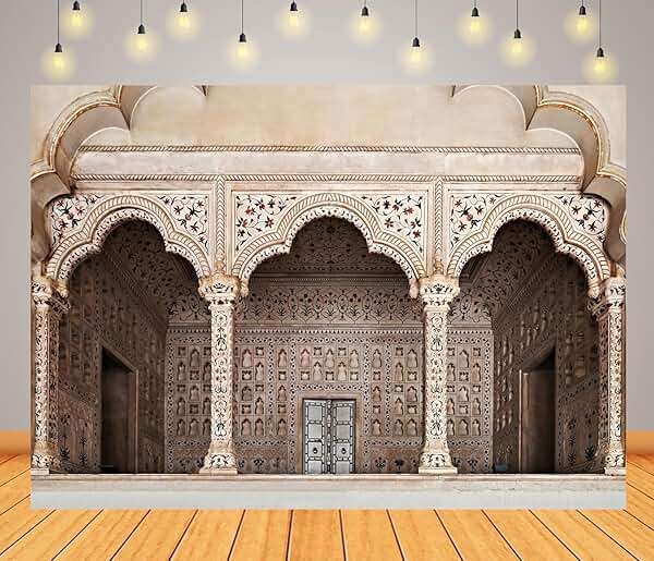 CORFOTO 7x5ft Fabric Agra Red Fort Backdrop Asia India Islamic Carved Architecture Arche Doors Background Asian Indian Theme Travel Party Decorations Photo Booth Studios Prop Wallpaper - Image 5