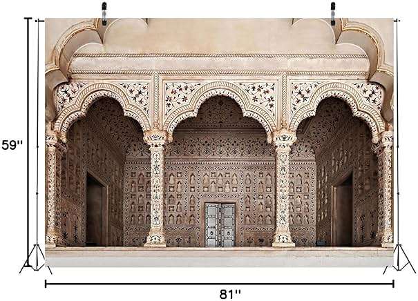 CORFOTO 7x5ft Fabric Agra Red Fort Backdrop Asia India Islamic Carved Architecture Arche Doors Background Asian Indian Theme Travel Party Decorations Photo Booth Studios Prop Wallpaper - Image 8