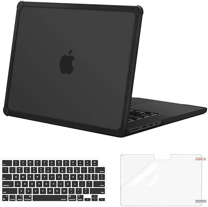 MOSISO Compatible with MacBook Pro 14 inch Case M5 2026 M4 M3 M2 M1 2025-2021 A3427 A3426 A3434 A3112 A3185 A3401 A2918 A2992 A2779 A2442,3 in 1 Kit Anti-Crack Hard Shell with TPU Bumper, Black - Image 1