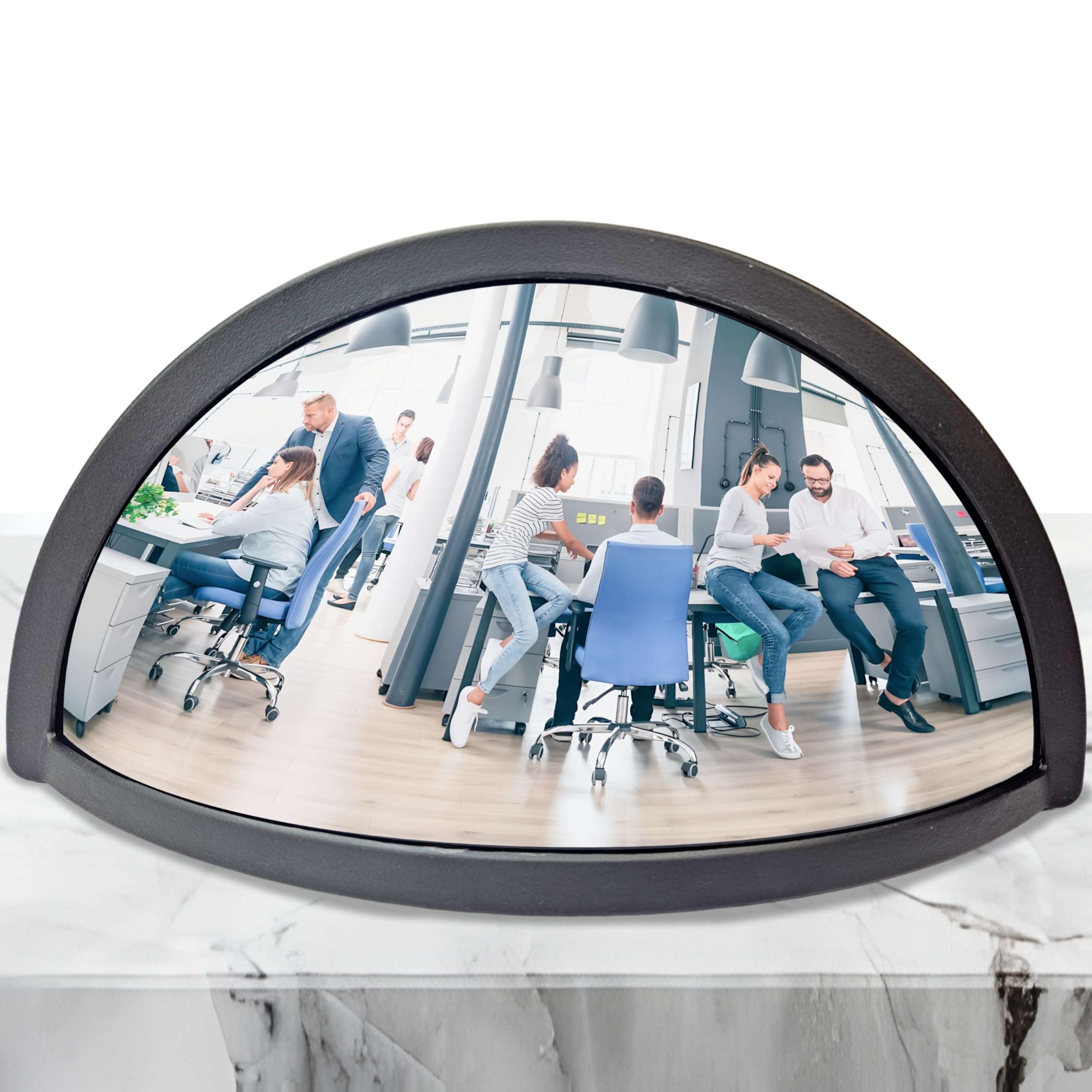 Skywin Half Concave Mirror Cubicle Decorations 8.7×2×4.4 in, Multipurpose Cubicle Mirror, Desk Mirror to See Behind You, Aesthetic Office Table Accessories, Unique Home Decor (Black) - Image 1