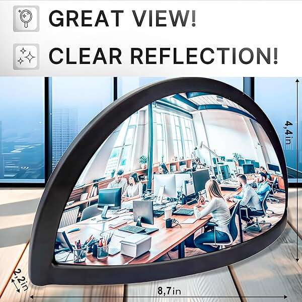Skywin Half Concave Mirror Cubicle Decorations 8.7×2×4.4 in, Multipurpose Cubicle Mirror, Desk Mirror to See Behind You, Aesthetic Office Table Accessories, Unique Home Decor (Black) - Image 2