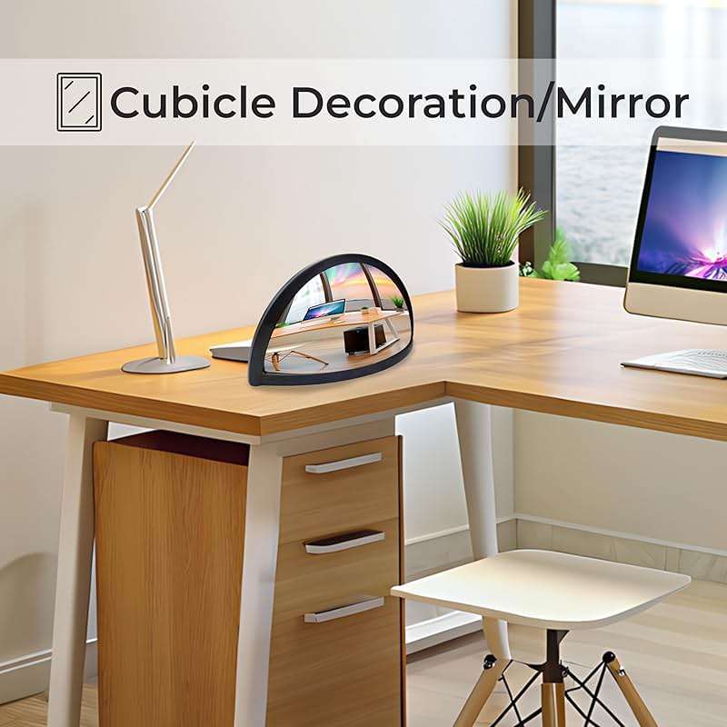 Skywin Half Concave Mirror Cubicle Decorations 8.7×2×4.4 in, Multipurpose Cubicle Mirror, Desk Mirror to See Behind You, Aesthetic Office Table Accessories, Unique Home Decor (Black) - Image 4