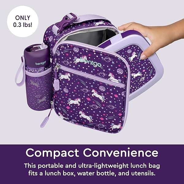 Bentgo Kids Insulated Lunch Tote - Water-Resistant, Reusable, Lightweight & Durable Lunch Bag with Water Bottle Holder & Mesh Pocket, Fits Lunch Box & Water Bottle - Ideal for Ages 3+ (Unicorn) - Image 4